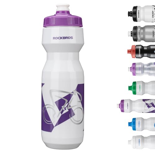 ROCKBROS Bike Water Bottle 20oz-25oz Squeeze Cycling Water Bottle BPA Free Leak Proof Sports Water Bottle with Dust Cover for Bicycle Running Gym Outdoor - color: 25oz White Purple, style: 1 Pack