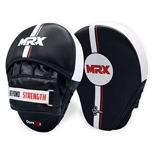MRX Gel Tech Boxing Hook & Jab Pads MMA Focus Punching Mitts Training Thai Kick Strike Shield Curved Black/White - color: New Black/White