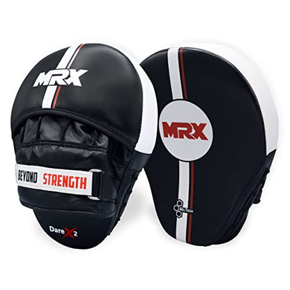 MRX Gel Tech Boxing Hook & Jab Pads MMA Focus Punching Mitts Training Thai Kick Strike Shield Curved Black/White - color: New Black/White