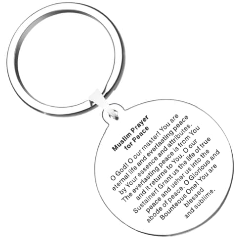 2PCS Solid Steel Laser Engraved Muslim Prayer For Peace Muslim Prayers Mens Womens Keychain - color: Silver