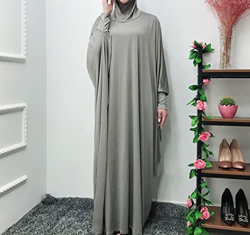 FPOVFPO Womens Solid One-Piece Prayer Dress Muslim Abaya Islamic Maxi Breathable Ramadan Dress Kaftan Hijab - color: Gray