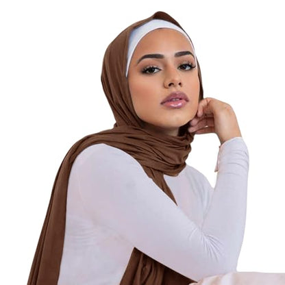 Hijab Scarf for Women Soft Cotton Muslim Jersey Hijab Head Wrap Scarves Fashion Long Scarf Shawls - color: Brown