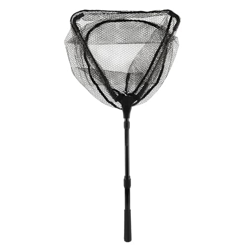 Telescoping Fishing Net, Extendable Aluminum Frame Net with Belt Clip, Triangle Fish Net, Knotless Nylon Mesh for Freshwater/Saltwater, Foldable Fish Net for Catch and Release