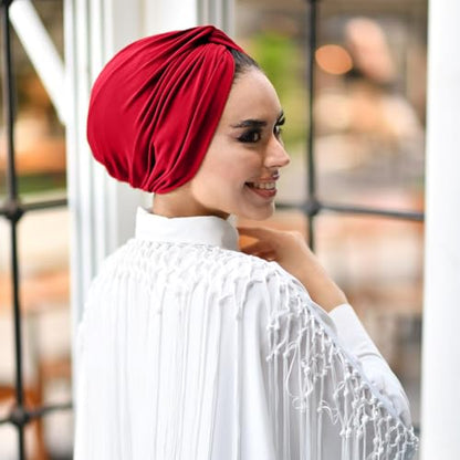 para life Knot Turbans for Women, Breathable Instant Turban|Standard Size Cotton|Pre-tied Scarf, Hijab Cap&Undercap - color: Scarlet