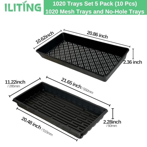 1020 Trays Set - 5 Pack (10 Pcs) Durable 1020 Mesh Tray and No-Hole Tray, Ideal Soil Blocking Trays for Seedlings, Microgreens, and Hydroponics, Heavy-Duty - size: 1020 tray 5pcs+mesh tray 5pcs