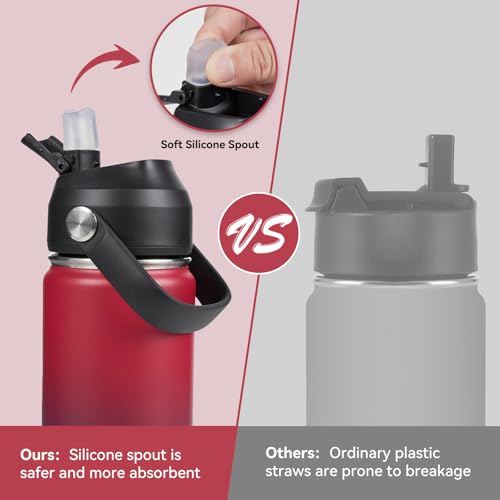 Fijinhom 18oz Insulated Stainless Steel Water Bottle, Wide Mouth Double Wall Vacuum, Silicone Straw, Sweat & Leak Proof, BPA Free Insulated Water Flask for Travel, Keep Cold 24h Hot 12h, Red - color: Red, size: 18 Ounces