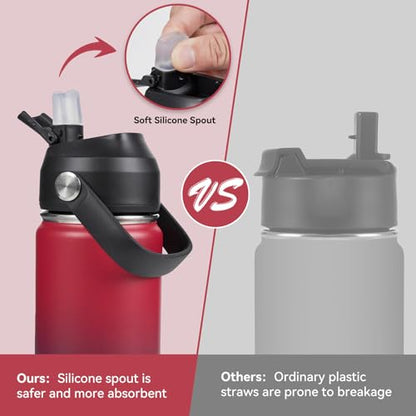 Fijinhom 18oz Insulated Stainless Steel Water Bottle, Wide Mouth Double Wall Vacuum, Silicone Straw, Sweat & Leak Proof, BPA Free Insulated Water Flask for Travel, Keep Cold 24h Hot 12h, Red - color: Red, size: 18 Ounces