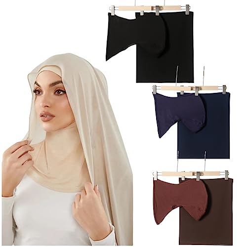Muslim Chiffon Shawl Hijab with Matching Undercap Neck Full Cover Hijab Underscarf Wrap Scarves Turban - color: Black Navy Coffee
