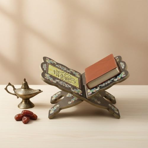 Wooden Book Stand Bible Quran Book Holder Display Rack Ramadan Shelf for Islamic Muslim Prayer Eid Ramadan Party Supplies - color: Black