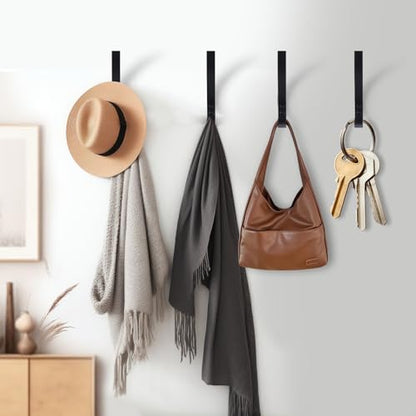 4 Pack Wall Hooks, 5.6 in Large Heavy Duty Black Coat Hooks Wall Mount Metal Towel Hooks Holder Coat Hanger Double Hooks with Screws Robe Hook for Hanging Clothes, Towel, Backpack, Bag, Hat