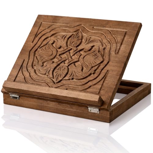 Amyhill Adjustable Wooden Bible Stand 13 x 10 Inch Carved Missal Stand Foldable Prayer Book Holder Stands Adjustable Book Display for Reading Folding Religious Prayer Holy Books Holder(Retro) - style: Retro