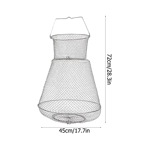 Extra Large Wire Fish Basket, 28X18 inches Fishing Net Cage Collapsible, Crabs Basket Trap Holder for Live Caught Fish, for Seawater, River, and Boat Fishing, Stainless Steel Galvanized, Silver