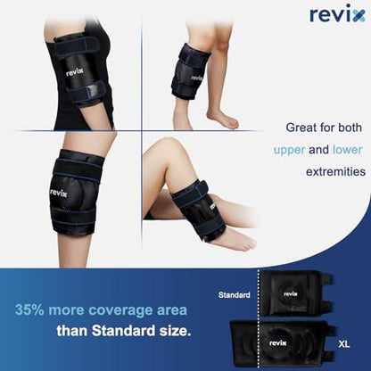 REVIX XL Ice Pack for Knee Replacement Recovery, Ice Wrap with Cold Compression for Discomfort and Fatigue, Gel Cold Pack Wrap Around Entire Knee, Promoting Flexibility and Mobility - size: XL, style: Black-XL