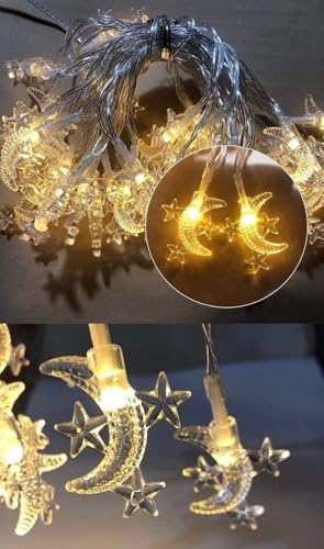 Moon Star String Lights, WFGGEH 20ft 40 LED USB Powered Star and Moon Fairy Lights Warm White for Birthday Party Christmas Holiday Home Decoration