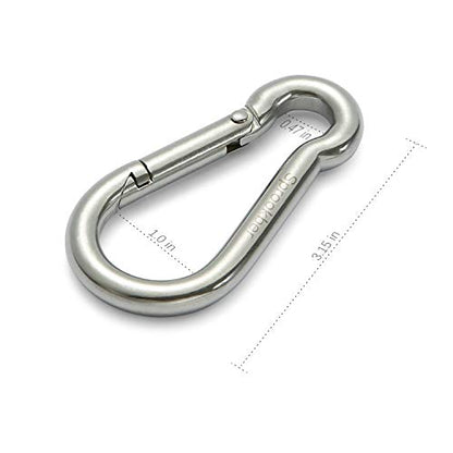Stainless Steel Spring Snap Hook Carabiner - 304 Stainless Steel Caribeener Clips, Set of 6 - color: Silver, size: 3.15 Inch