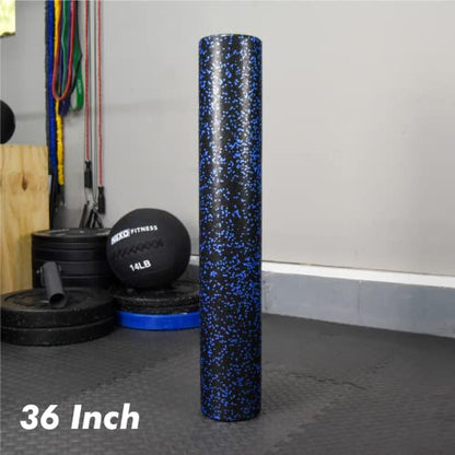 High-Density Round Foam Roller for Muscle Soreness Recovery, Exercise, Massage - 18", 24", 36" Blue Fleck (36 Inch) - size: 36 Inch