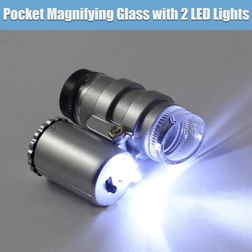 Rongon Small Magnifying Glass 45X Mini Pocket Microscope Jeweler Loupe Magnifier with 2 LED Lights for Jewelry Antiques