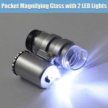 Rongon Small Magnifying Glass 45X Mini Pocket Microscope Jeweler Loupe Magnifier with 2 LED Lights for Jewelry Antiques