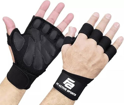 Fit Active Sports New Ventilated Weight Lifting Workout Gloves with Built-in Wrist Wraps for Men and Women - Great for Gym Fitness, Cross Training, Hand Support & Weightlifting. - size: X-Large