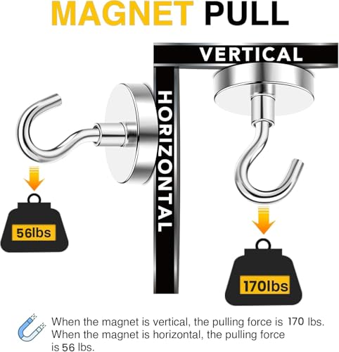 DIYMAG Strong Neodymium Magnetic Hooks, 170 Lbs Heavy Duty Rare Earth Magnets with Hook, Strong Corrosion Protection Facilitate Hook 12 Packs - size: 1.41in