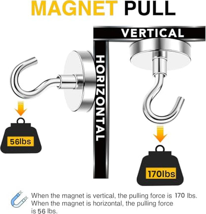 DIYMAG Strong Neodymium Magnetic Hooks, 170 Lbs Heavy Duty Rare Earth Magnets with Hook, Strong Corrosion Protection Facilitate Hook 12 Packs - size: 1.41in