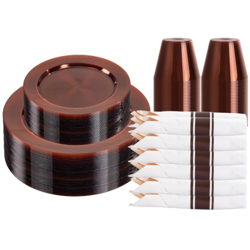 DaYammi 210PCS Amber Plastic Dinnerware Set for 30 Guests - color: C Amber, size: 210PCS（30 Guests）
