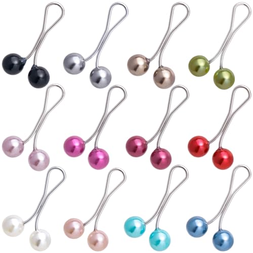 Joez Wonderful 12pcs Hijab Pins Clips for Women, Cute Scarf Clip Hijab Pins Pearl Brooch Pins, Headscarf Shawl Scarf Muslim Hijab Scarf Clips Safety Pins Buttons Wedding Dress Decorative Boutonniere - color: 12pcs, 12 Colors