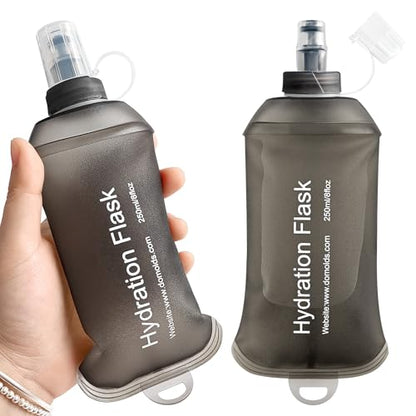 GUYI GYGYL Soft Flask, TPU Collapsible Soft Water Bottle for Hydration Pack, Running Vest, Leak-Proof Folding Water Bottle for Hiking Cycling Climbing Jogging-250ml Grey, 2pcs - color: 2Pcs 250ml Grey