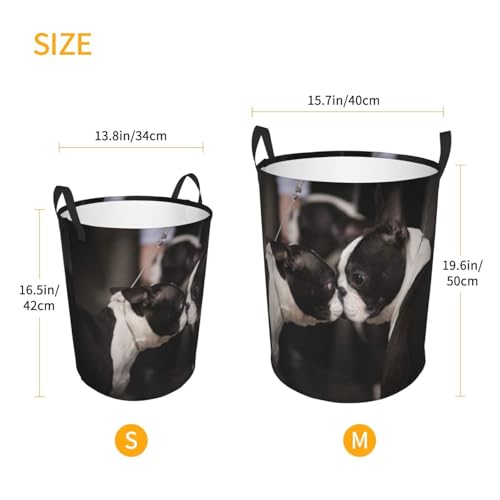 Boston Terriers At Dog Show Round Waterproof Oxford Cloth Laundry Basket Multi-Purpose Storage Basket Toys Books Clothes Storage Basket - color: Black 3