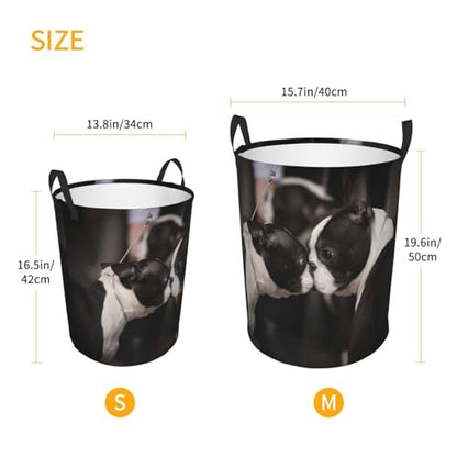 Boston Terriers At Dog Show Round Waterproof Oxford Cloth Laundry Basket Multi-Purpose Storage Basket Toys Books Clothes Storage Basket - color: Black 3