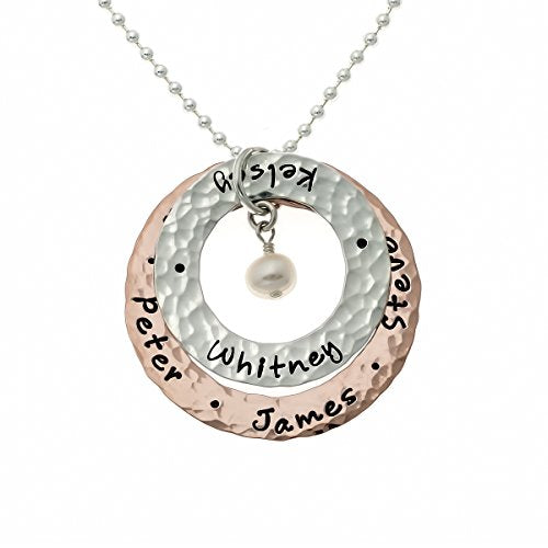AJ's Collection Happy Family Mixed Metal Washers Necklace With Customizable Sterling Silver, 14k Gold, and Rose Gold Plated Washers. Includes Sterling Silver Cable, Box, or Ball Chain - style: 16" Ball Chain