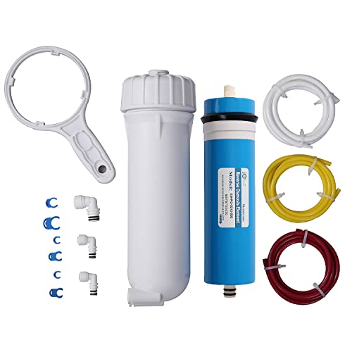 Huining 3012-500GPD Reverse Osmosis Membrane Housing Kit with 3/8 1/4 Quick Connector,Water Pipe,Wrench Whole Set Compatible with Residential Household Water Filtration System - style: 500GPD kit