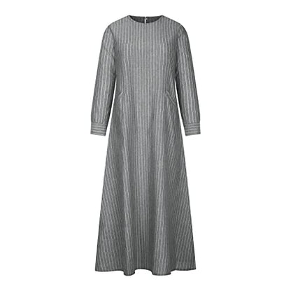 Lmdudan Muslim Dresses - Ladies Robe Dress Islamic Abaya - Cotton Linen Dress - Stripe Conservative Prayer Clothes - color: 1*gray, size: Small