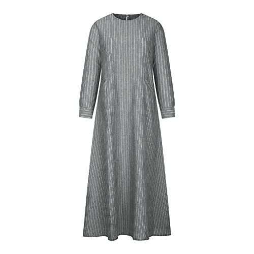 Lmdudan Muslim Dresses - Ladies Robe Dress Islamic Abaya - Cotton Linen Dress - Stripe Conservative Prayer Clothes - color: 1*gray, size: XX-Large