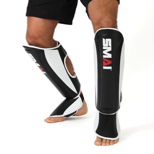 SMAI Thai MMA Kickboxing Guards for Men, Women, Kids with Comfortable, Durable, Impact Resistant, Ankle Support Shin Shields & Foot Protector a Pro-Grade Martial Arts Equipment. - size: Large