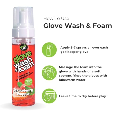 gloveglu Goalkeeper Gloves Wash & Foam | Specialized Foaming Wash Solution with DirTECH Latex Cleaning Formula | Deep Cleans Dirt & Sweat While Maintaining Grip and Glove Performance | 200ml - color: Strawberry Stropper