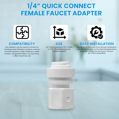 1/4" OD Quick Connect x 1/4" Comp (7/16" UNS Thread) Female Faucet Adapter Fitting for Water Filtration RO Faucet Adapter. White. - size: 1/4" OD Quick Connect x 1/4" COMP