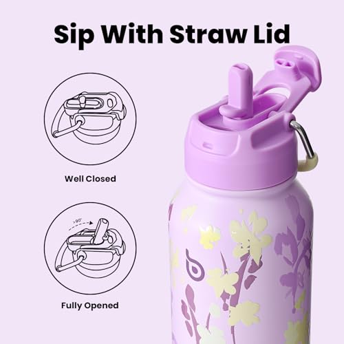 BOTTLE BOTTLE 32oz Insulated Water Bottle with Pill Box | Stainless Steel,Sport Water Bottle, with Straw Dual-use Lid and Pill Box, Design for Gym - color: Purple Grown