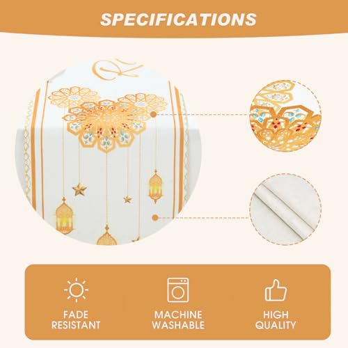 Eid Mubarak Table Runner Decorations,White and Gold Ramadan Mosque Lattern Happy Holiday Kitchen Dining Table Decor for Home Party Supplies 13 x 72 Inch