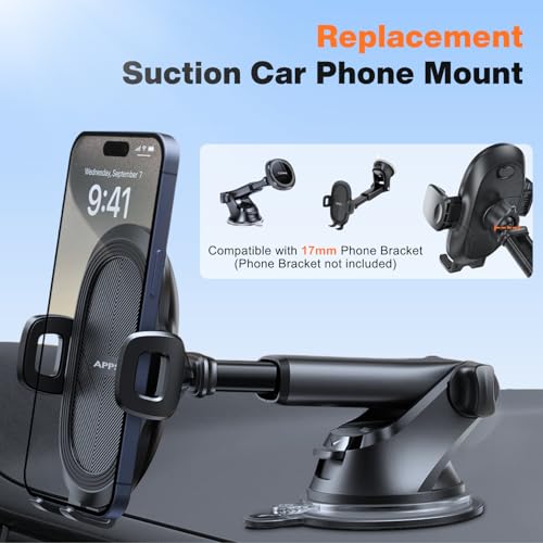 APPS2Car Suction Cup Mount for Garmin GPS/Phone Holder with Extension Arm | 17.2mm Ball Joint Replacement Base for Car Dashboard Windshield, GPS Holder for Garmin Dezl Nuvi Drive Drivesmart RV