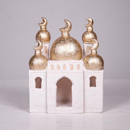 Ramadan Eid Home Decorations for Home 2025 Gold and White Mosque Tower Islamic Eid Mubarak decore - size: 5.51*2.76*6.51in
