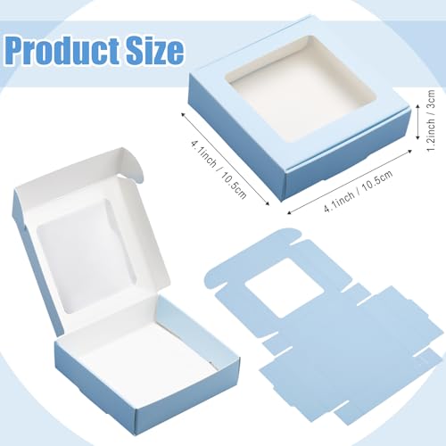 Zonon 30 Pcs Kraft Paper Boxes with Window 4.13 x 4.13 x 1.18 Inch Candy Packaging, Small Gift Boxes, Soap holder, Mini Treat Packaging for Bakery Chocolate Jewelry Display (Blue) - color: Blue