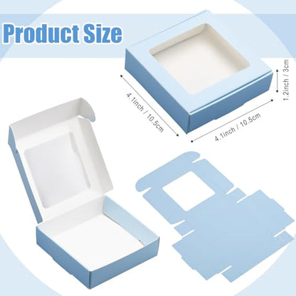 Zonon 30 Pcs Kraft Paper Boxes with Window 4.13 x 4.13 x 1.18 Inch Candy Packaging, Small Gift Boxes, Soap holder, Mini Treat Packaging for Bakery Chocolate Jewelry Display (Blue) - color: Blue