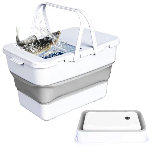 Collapsible Bucket,13 L Foldable Fish Bucket with Lockable Lid,Multifunctional Container for Live Fishing Lure,Collapsible Washing up Bowlfor Home & Car (Grey) - color: Gray