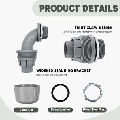 10 Pack 1 Inch Liquid Tight Connectors - PVC Electrical Conduit Fittings, Straight, 90 and 180 Degree Non-Metallic Flexible Connectors for Home, Bathroom, and Kitchen, Gray - size: 1 Inch 10-Pack (90D+180D)