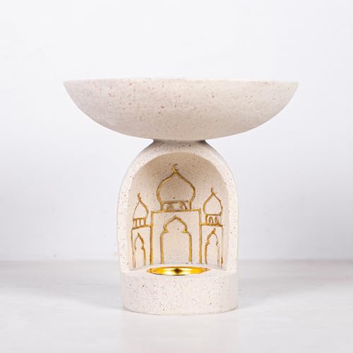 Mosque-Themed Decorative Resin Candlestick, White, Dome-Shaped, Gold-Trimmed - color: Islamic Candlestick Statue