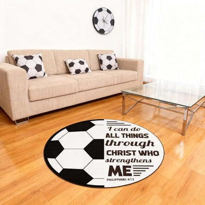 35.4Inch Soccer Bath Rug,Washable Soccer Sports Kids Room Rug Doormat,Non-Slip Play Mat Bathroom Rug, Christian Door Mat Floor Carpet, Suitable for Living Room Entryway Bathroom Kitchen Bedroom