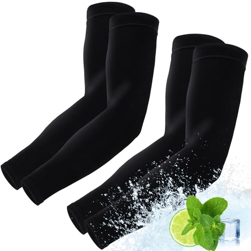 Arm Sleeves for Men Women – Cooling UV Sun Protection UPF 50+ Compression Sports Sleeves for Outdoor, Tattoo Cover Up - color: Black --2 Pairs
