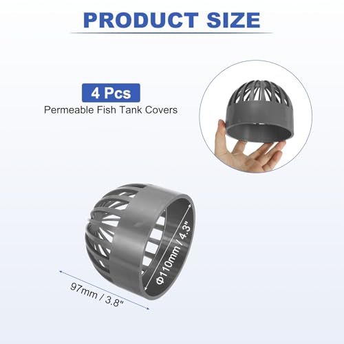 PATIKIL 4.3 Inch (110mm) Fish Cover Permeable Cap, 4 Pcs PVC Breathable Cap Aquarium Guard Fish Tank Intake Cover, Gray - color: Gray, size: 4.3Inch(110mm)