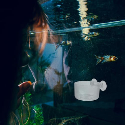 HEMOTON 4pcs Acrylic Fish Feeding Cups with Suction Cup Set, Aquarium Feeder Bowls for Red Worms and Shrimp, Sturdy Fish Tank Food Containers for Aquarium Accessories